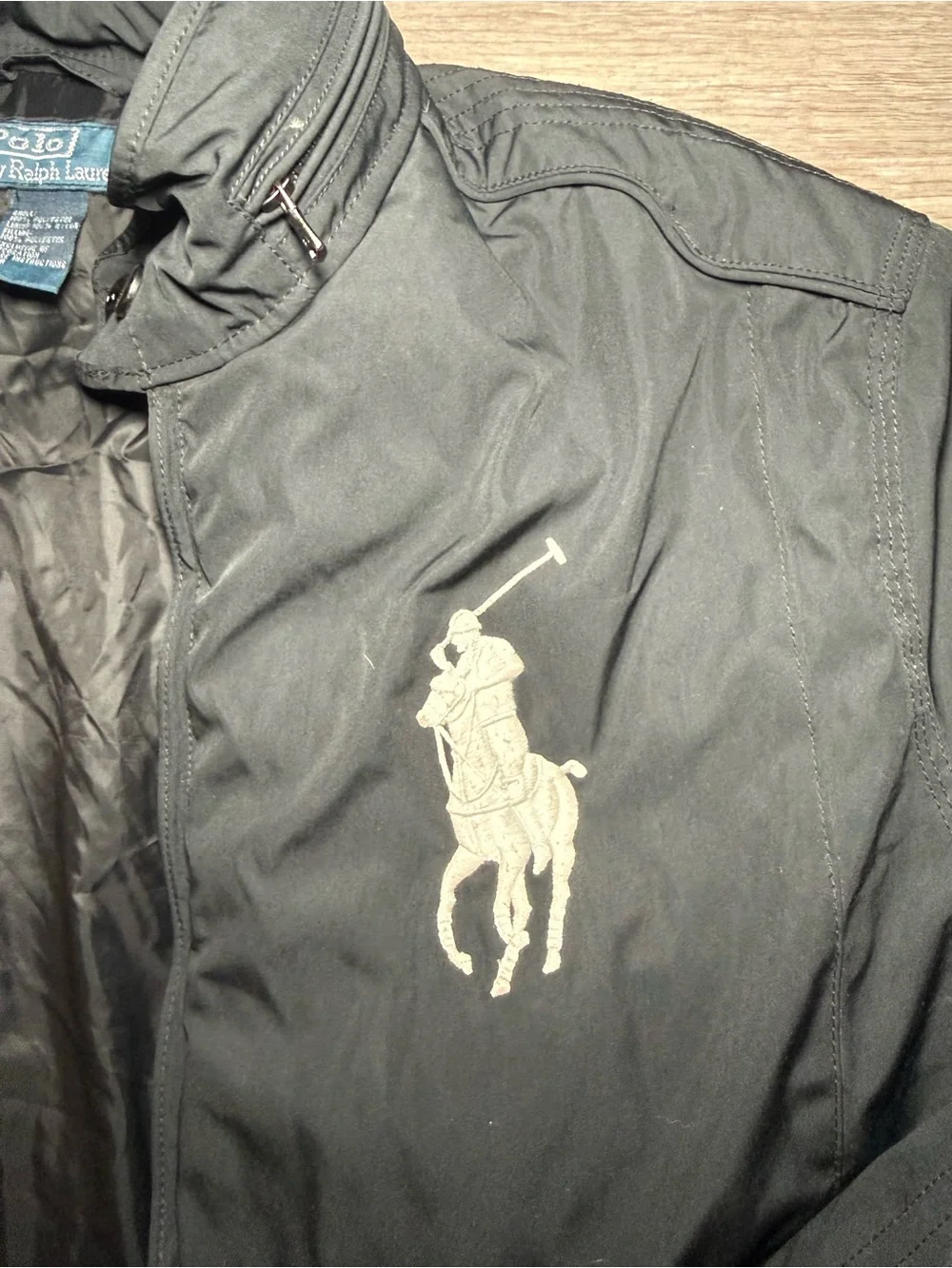 Ralph Lauren Black Bomber Jacket with Embroidered Crest and Polo Logo